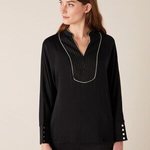 Monsoon London Metallic Bib Long Sleeve Top with LENZING™ ECOVERO™ Black